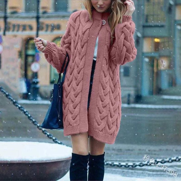 Sweaters - NEW! Pink Cable Knitted Cape Sweater Cardigan